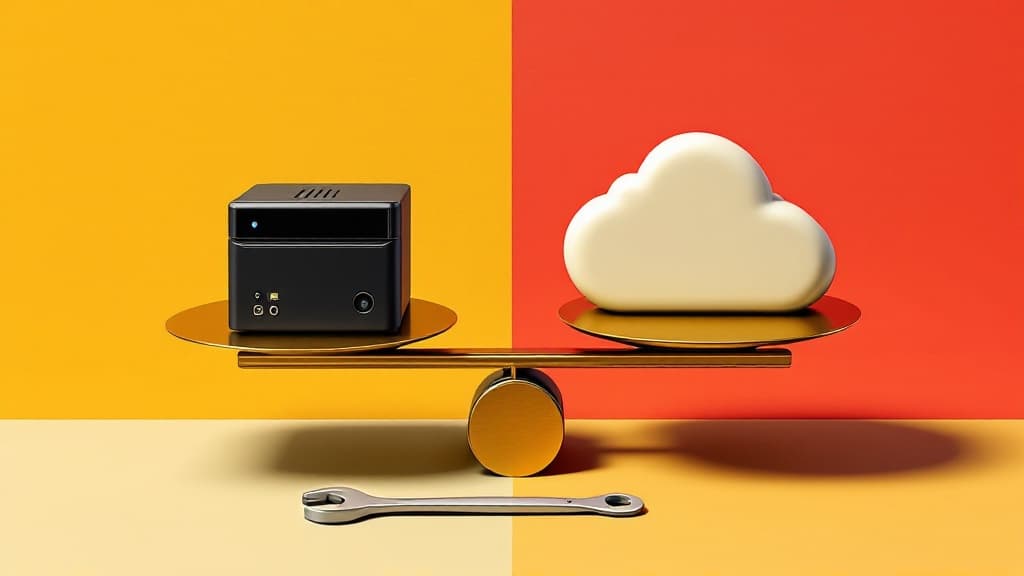 Neo-brutalist flat illustration representing n8n vs Make for AI Automation: When Self-Hosting Wins.